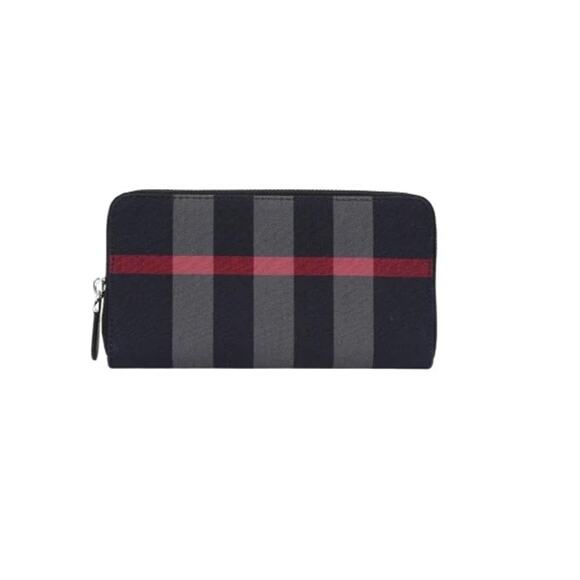 BURBERRY Long Zip Wallet*Blue Check & Red 100% Cotton & Leather*NEW with TAGS - Picture 2 of 6